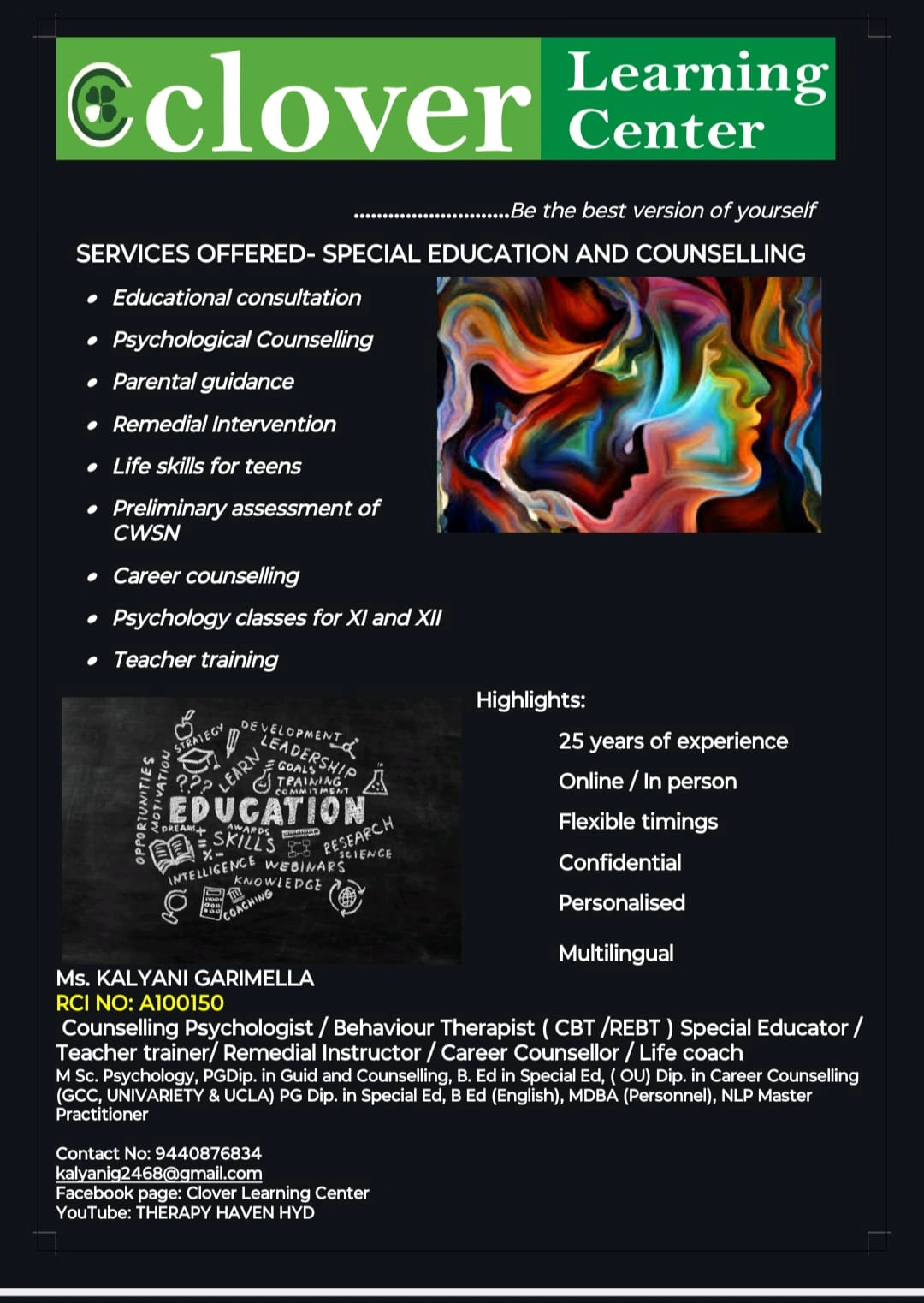 Kalyani Garimella from Hyderabad is a special educator and counsellor.