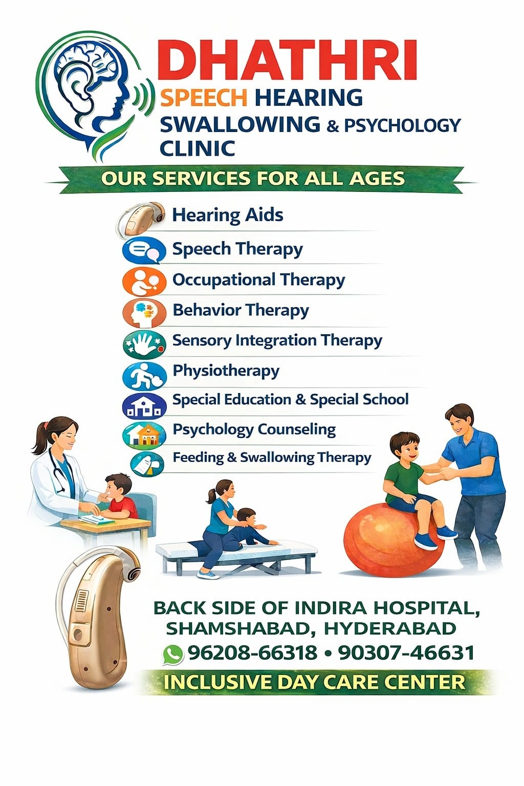 Dhathri Speech Hearing Swallowing & Psychology Clinic from Hyderabad (Shamshabad) is a Therapy Centre.